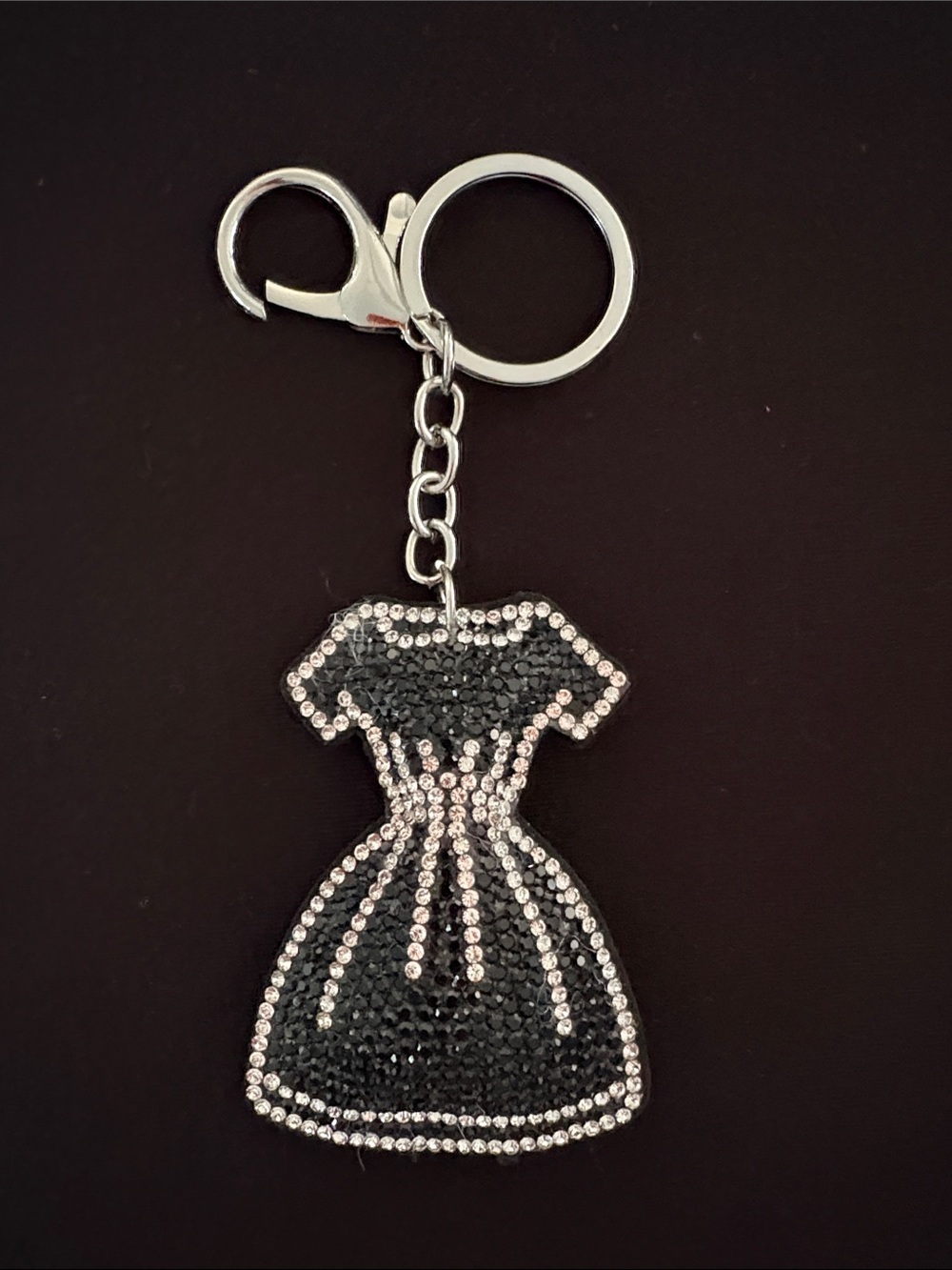 Crystal Puffy Little Black Dress Bag Charm Keychain - Black and Silver
